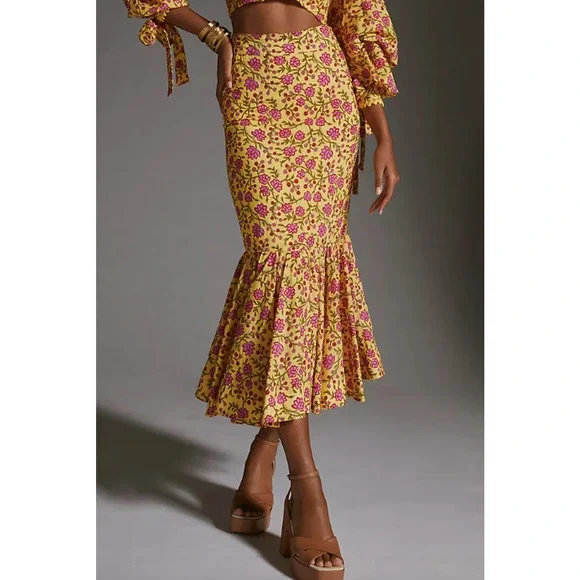 EDDY Anthropologie Patsy Fluted Skirt Hadley Crop Top Outfit Set Size 8 Medium - Picture 3 of 14